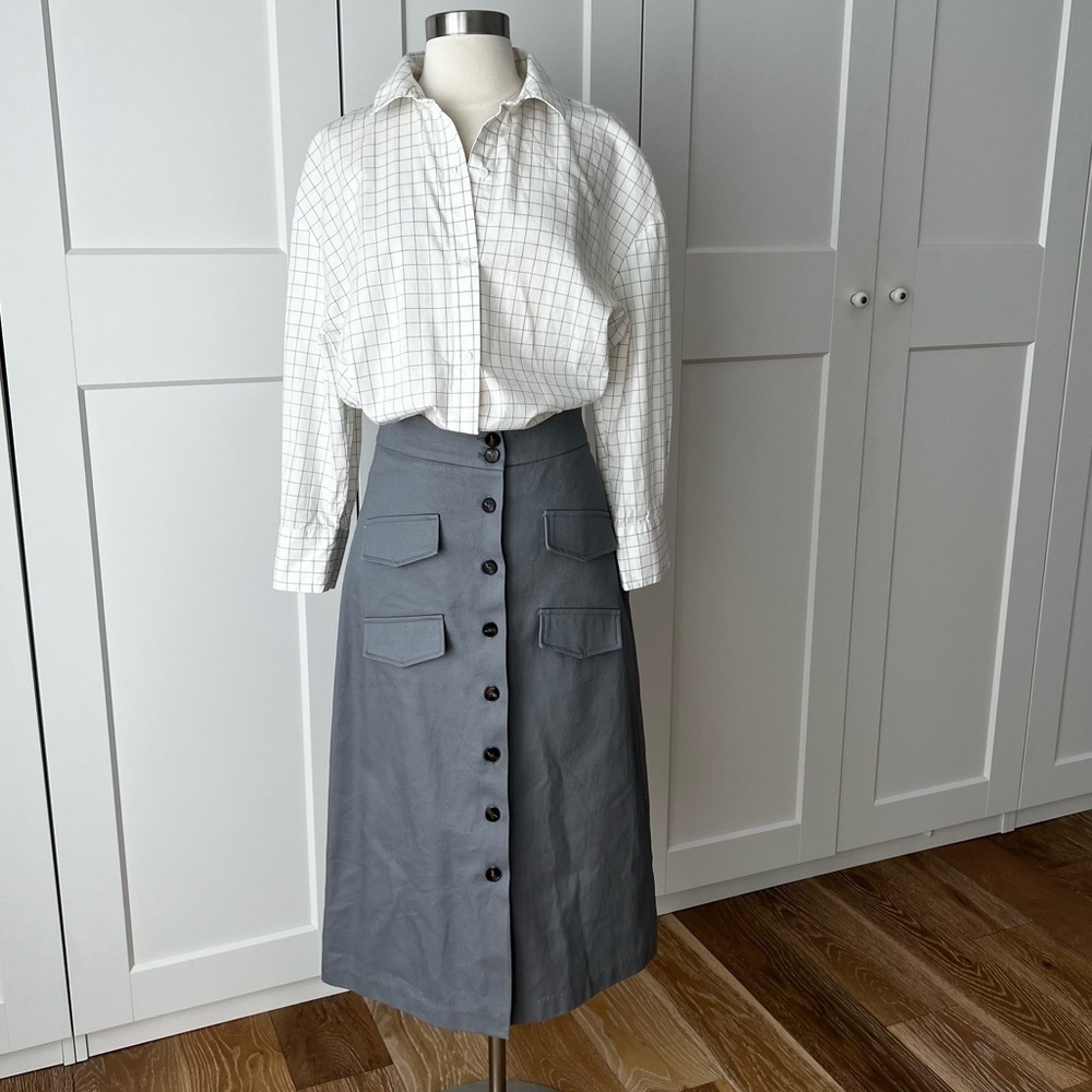 Anthropology Mare Mare Gray Utility MIDI Skirt with front buttons sz XS NWT - Picture 6 of 10